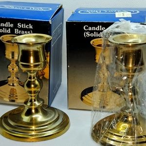 NEW Vintage pair of Brass Ware Low 3.5" candleholder nwt